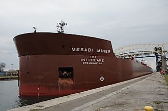 The Mesabi Miner pulls into the Poe Lock, Public Domain