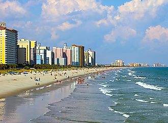 A view of the shoreline from Myrtle Beach, South Carolina.