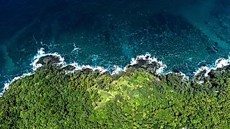 Aerial of Gona Bara Bara Island in Milne Bay Province of Papua New Guinea 