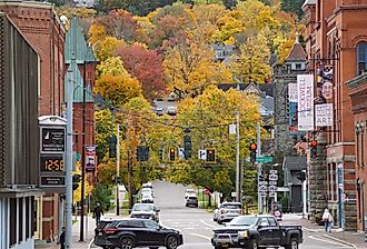 The charming town of Corning, New York, in fall. Editorial credit: Khairil Azhar Junos / Shutterstock.com.