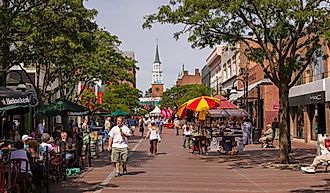 People on Church Street in Burlington, Vermont. Editorial credit: Rob Crandall / Shutterstock.com.