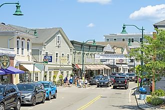 Buildings lined along Main Street in Mystic, Connecticut. Editorial credit: Actium / Shutterstock.com