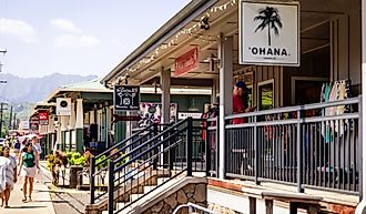Downtown Hanalei, a beautiful town on the North Shore of the island of Kauai, Hawaii. Editorial credit: bluestork / Shutterstock.com