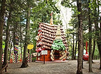 Inside the Enchanted Forest Water Safari, a fairy tale forest and waterpark in Old Forge, New York. Editorial credit: debra millet / Shutterstock.com.