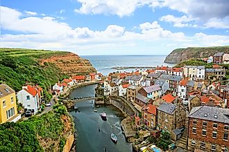 View over the old fishing village of Staithes in North Yorkshire, England.