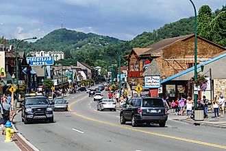 busy street in Summer time with tourist and cars in gatlinburg tennessee