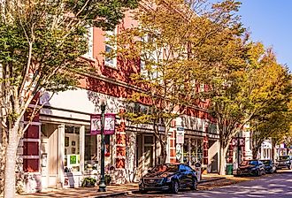 Shady trees lining the sidewalk in New Bern's Historic District. Image credit Wileydoc via Shutterstock.