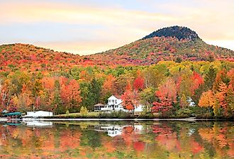 Autumn landscape over the lake in Vermont near Groton.