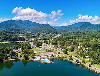 Aerial of Lake Junaluska near Waynesville and Maggie Valley North Carolina