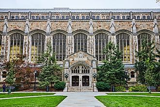 Editorial Photo Credit: Nicholas J Klein via Shutterstock. Gothic Style University Library with Manicured Lawn, University of Michigan