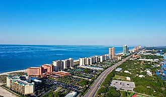 Aerial view of the coast along Orange Beach in Alabama.