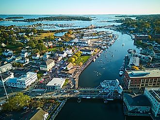 Aerial view of the Mystic Drawbridge 100th Anniversary Celebration in Mystic, CT