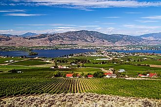 View of the small town of Osoyoos and Osoyoos Lake in British Columbia.
