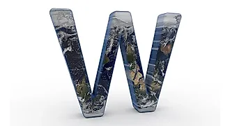 The Letter "W" decorated in the features of Planet Earth.