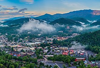 Overlooking Gatlinburg, Tennessee, downtown skyline.