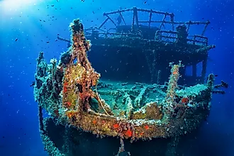 The sunken shipwreck Marianna at the island of Naxos, Cyclades, Greece