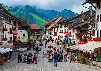 The market place in the centre of Gruyeres, Switzerland. Editorial credit: Haidamac via Shutterstock.com