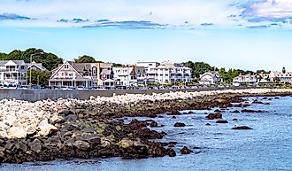 Houses on the coastline in Narragansett, Rhode Island
