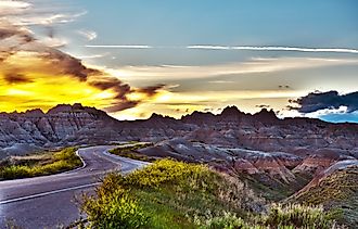 Famous Badlands Loop Road in Badlands National Park, South Dakota. 