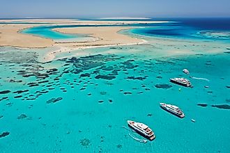 Luxury Yachts in front of Tawila Island in the Red Sea, Egypt