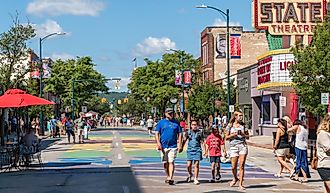 Busy Front Street in downtown Traverse City, Michigan. Editorial credit: Heidi Besen / Shutterstock.com