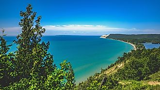A scenic view of the Empire Bluff Trail overlooking Lake Michigan in Leelanau County, Michigan. 