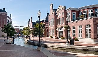 City centre with lift bridge and canal at Dutch village Pella.
