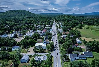 Aerial view of Fryeburg, Maine in summer.