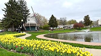 Windmill by the lake in Pella, Iowa.