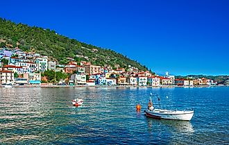 View of the picturesque coastal town of Gythio on the Gulf Of Laconia coast.