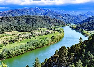 The beautiful Ebro River flowing through the mountains in Spain.