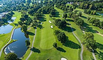 Aerial over park near St. Louis, Missouri.