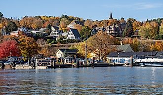 Cityscape view of Bayfield Wisconsin, as seen from the shores of Lake Superior.