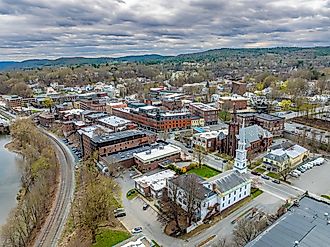 Aerial photo of the town of Brattleboro, Vermont. Editorial credit: SEALANDSKYPHOTO / Shutterstock.com