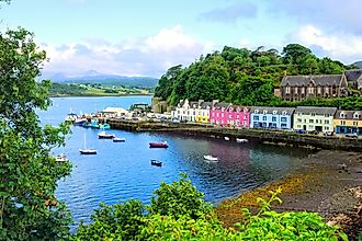 A view over the town of Portree on the Isle of Skye, Scotland.