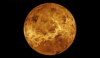 Spherical view of radar data of the surface of Venus, highlighting surface features (1989, Magellan). The colours do not represent the appearance of the surface in visible light. By NASA/JPL - http://photojournal.jpl.nasa.gov/catalog/PIA00104, Public Doma