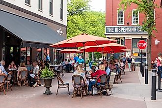 People dining outdoor in downtown Lancaster, Pennsylvania, via aimintang / iStock.com