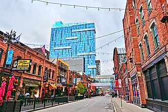 View of Greektown, a historic commercial and entertainment district in Detroit, Michigan. Editorial credit: EQRoy / Shutterstock.com.