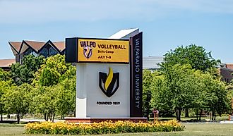  Valparaiso University sign. Editorial credit: KK Stock / Shutterstock.com