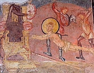 St. Erasmus flogged in the presence of Emperor Diocletian. 