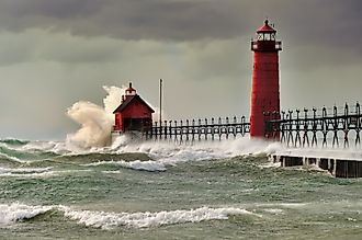 Severe wave action and high-intensity storms frequently batter the Grand Haven pier and the South Pierhead Outer Lighthouse on Lake Michiga