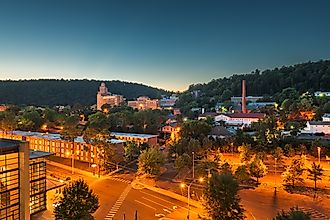 An aerial view of downtown Hot Springs. Shutterstock.com