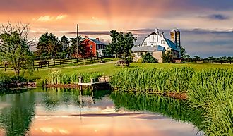 A pond and a barn with a silo near Emmitsburg, Maryland.
