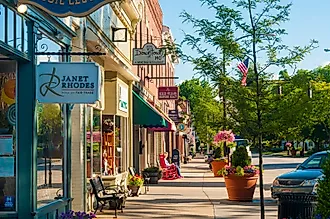 Quaint shops and businesses that go back more than a century on Hudson's Main Street, Ohio. 
