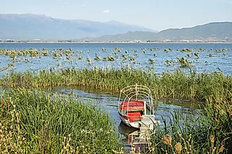 Doiran Lake located at the border of Greece and Republic of Macedonia.