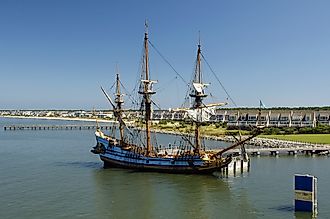 An antique vessel docked in the harbor of Lewes, Delaware.