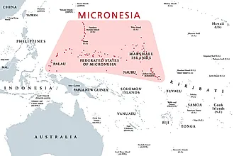 A map showing the location of Micronesia and the neighboring regions.