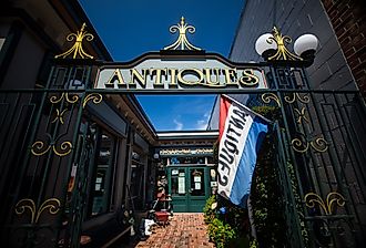 The exterior of an antique store in the shopping district of Lewes near Rehoboth and Dewey Beach on the coast. Editorial credit: Nicole Glass Photography / Shutterstock.com
