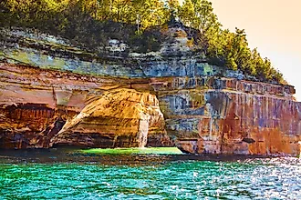 Rock formation in Pictured Rocks National Lakeshore, Munising, Michigan.