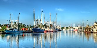 Shrimp boats are pictured in Bayou La Batre, Alabama.